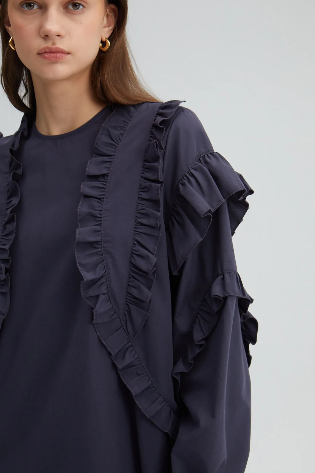 FRILLED POPLIN TUNIC TOP