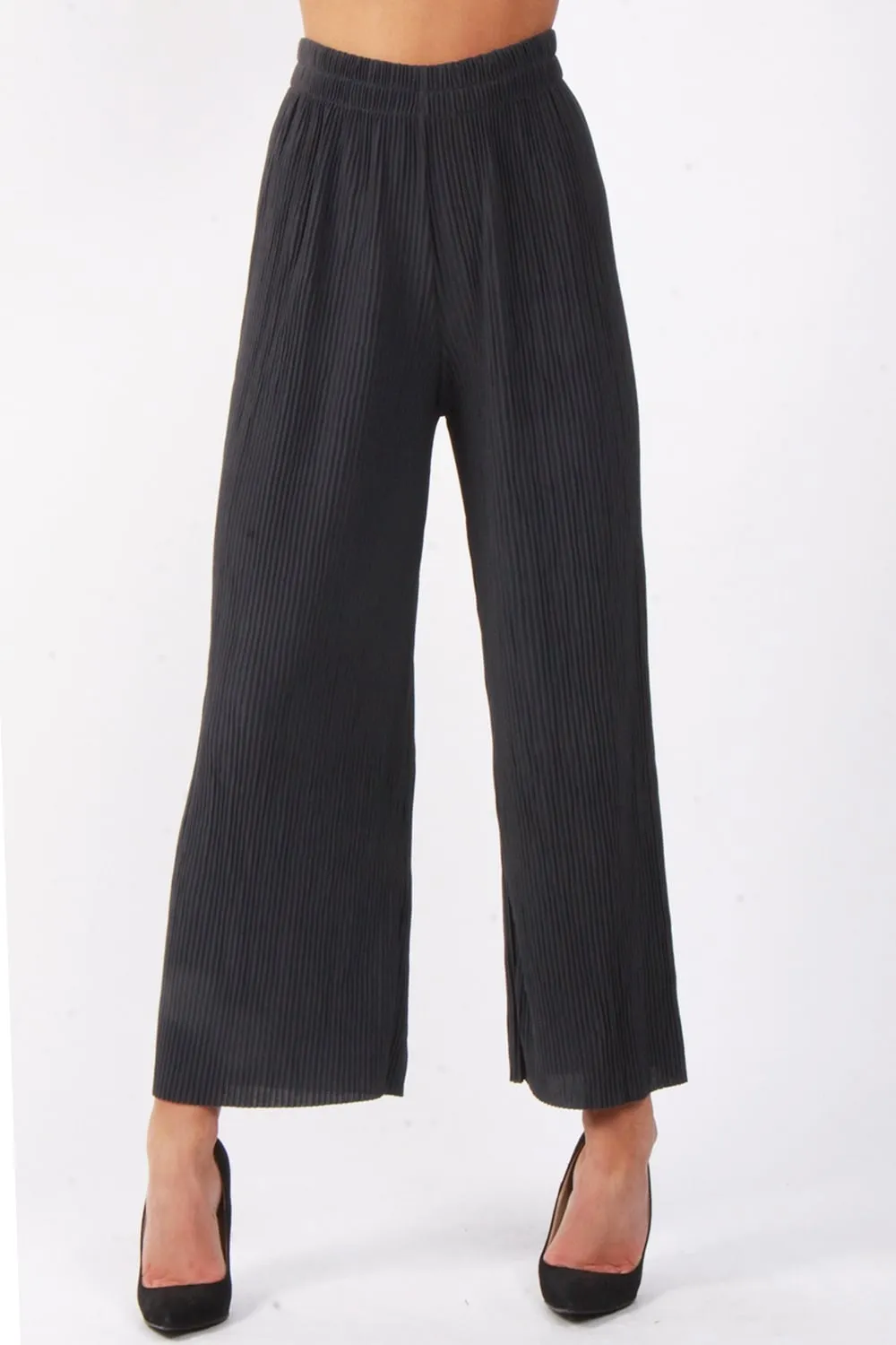 Full Length High Waist Pinstripe Pleated Culotte Trouser