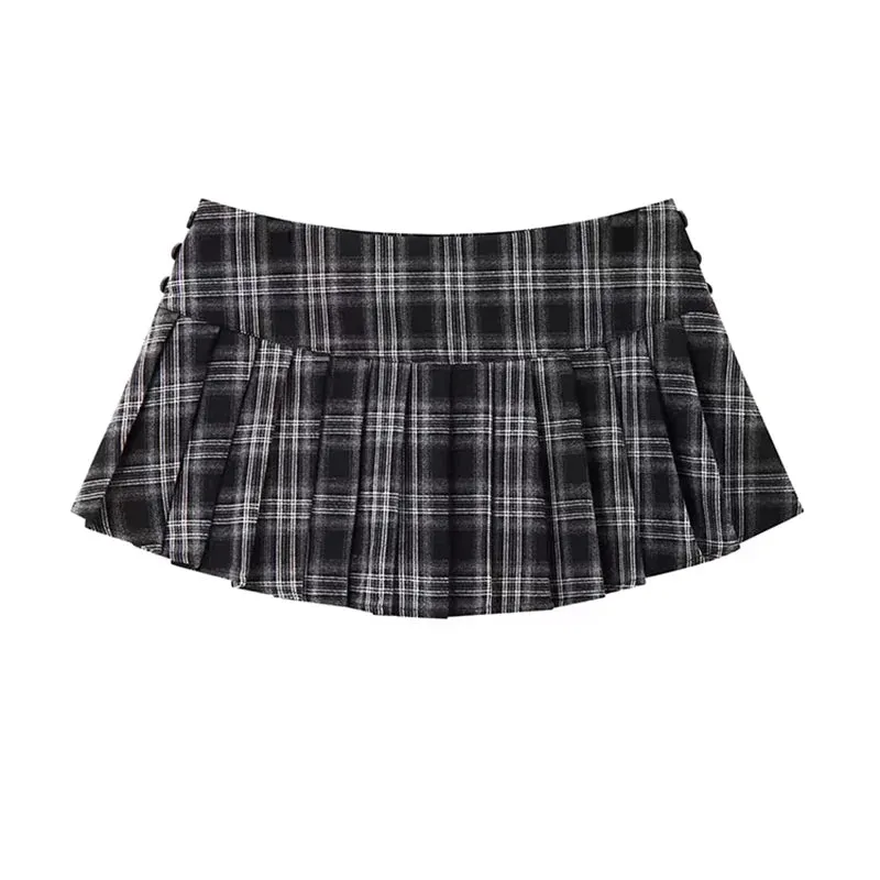 Girlary Vintage Plaid Mini Skirt Women Y2k Japanese Sexy Low Waist Pleated Short Skirts Summer Preppy Jk Korean All Match A Line Faldas