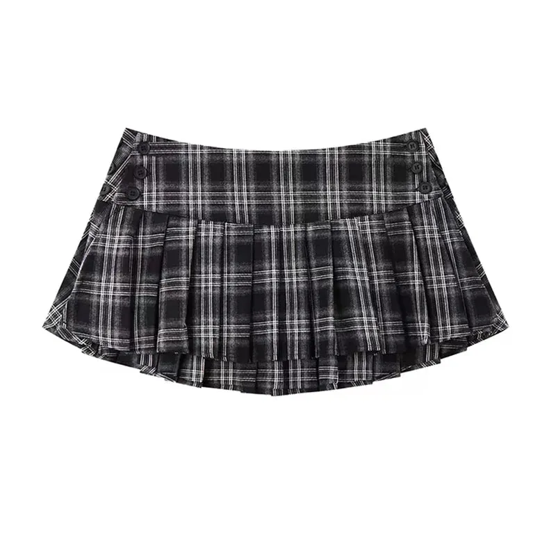 Girlary Vintage Plaid Mini Skirt Women Y2k Japanese Sexy Low Waist Pleated Short Skirts Summer Preppy Jk Korean All Match A Line Faldas