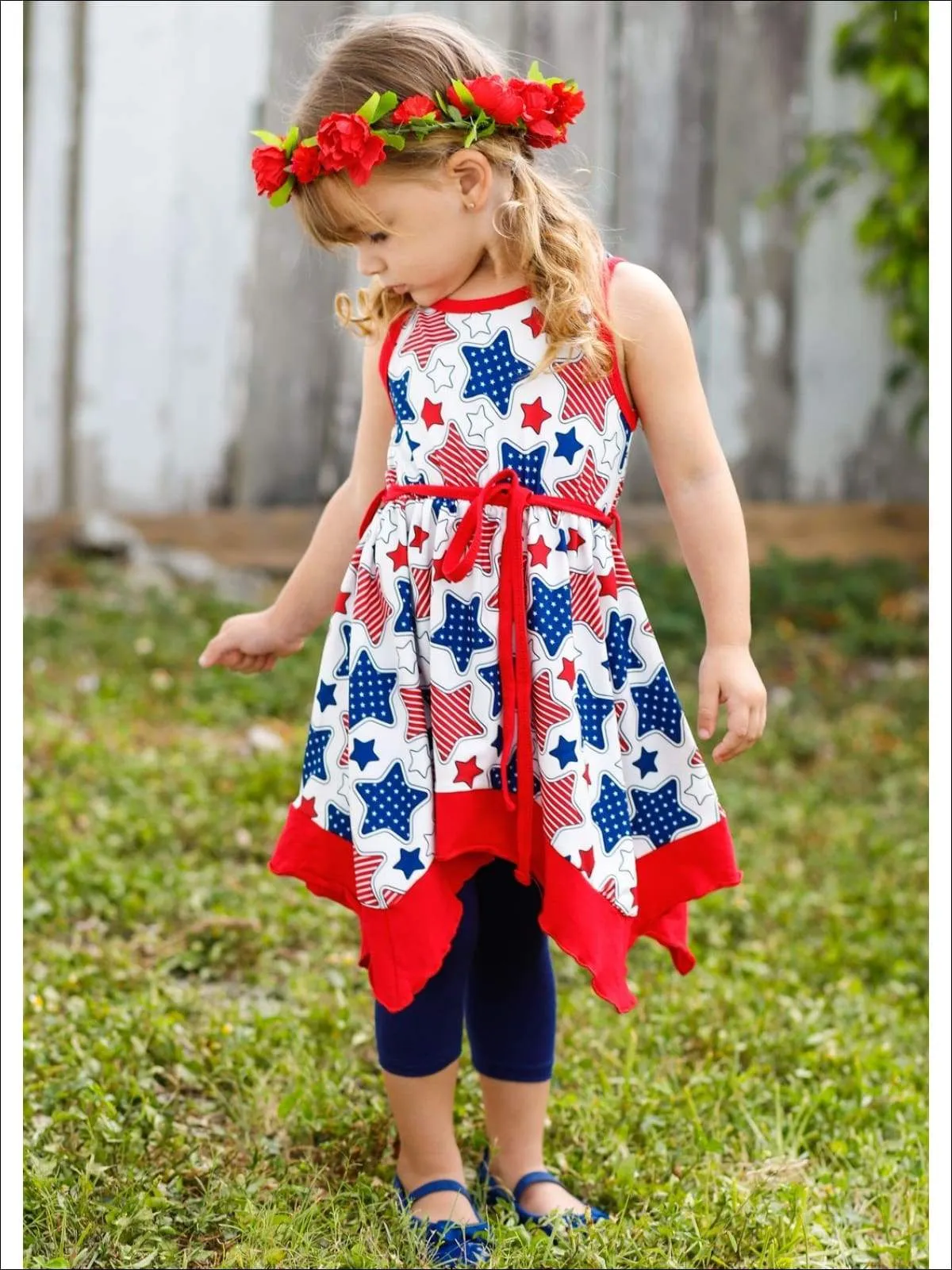 Girls 4th of July Themed Handkerchief Tunic & Capri Leggings Set