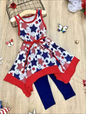 Girls 4th of July Themed Handkerchief Tunic & Capri Leggings Set