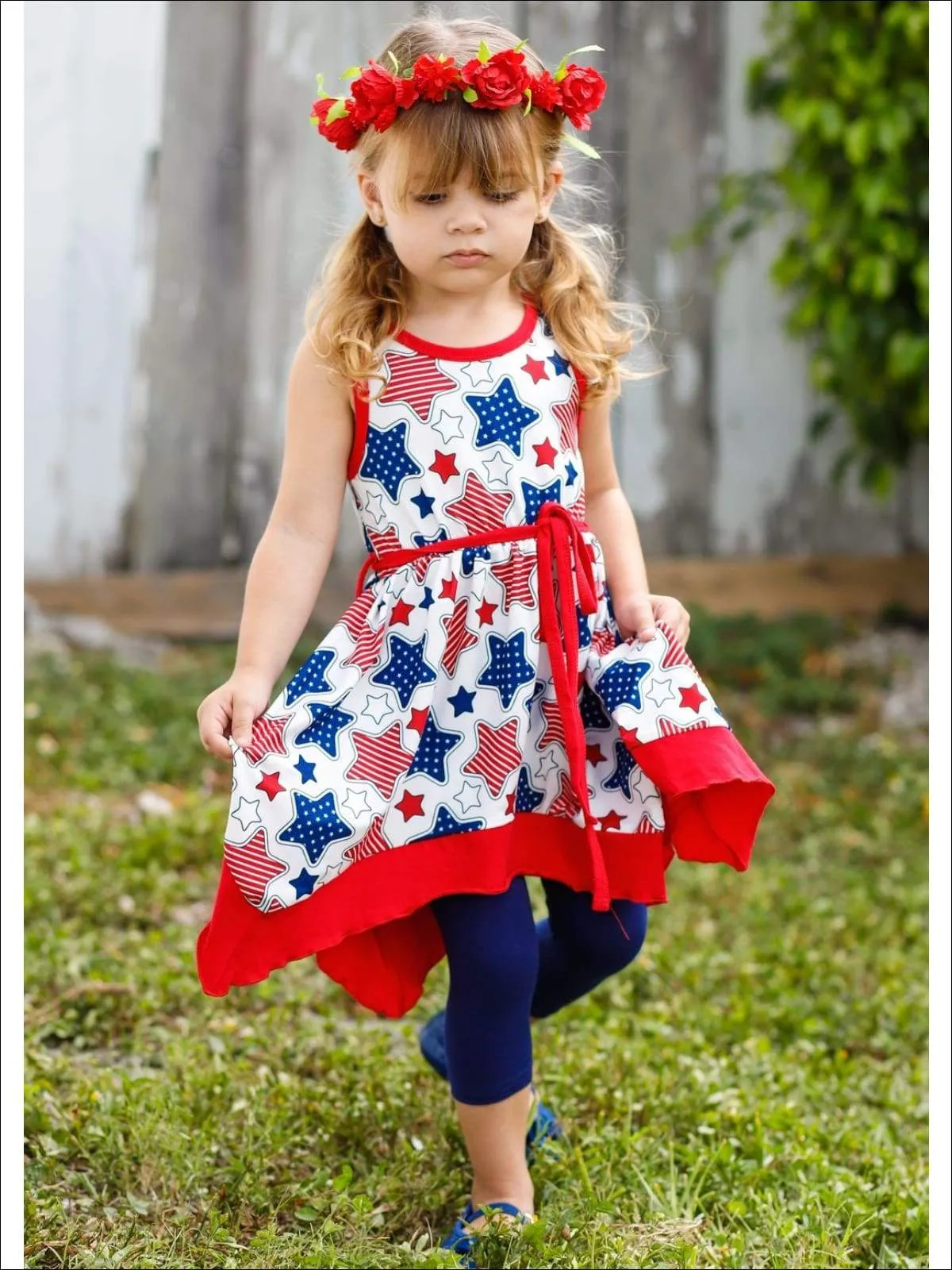 Girls 4th of July Themed Handkerchief Tunic & Capri Leggings Set