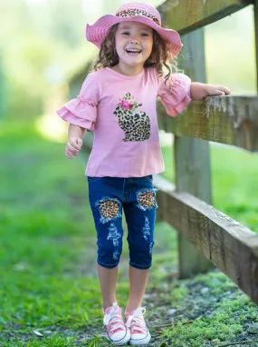 Girls Bunny Beauties Tunic and Belted Ripped Jeans Set