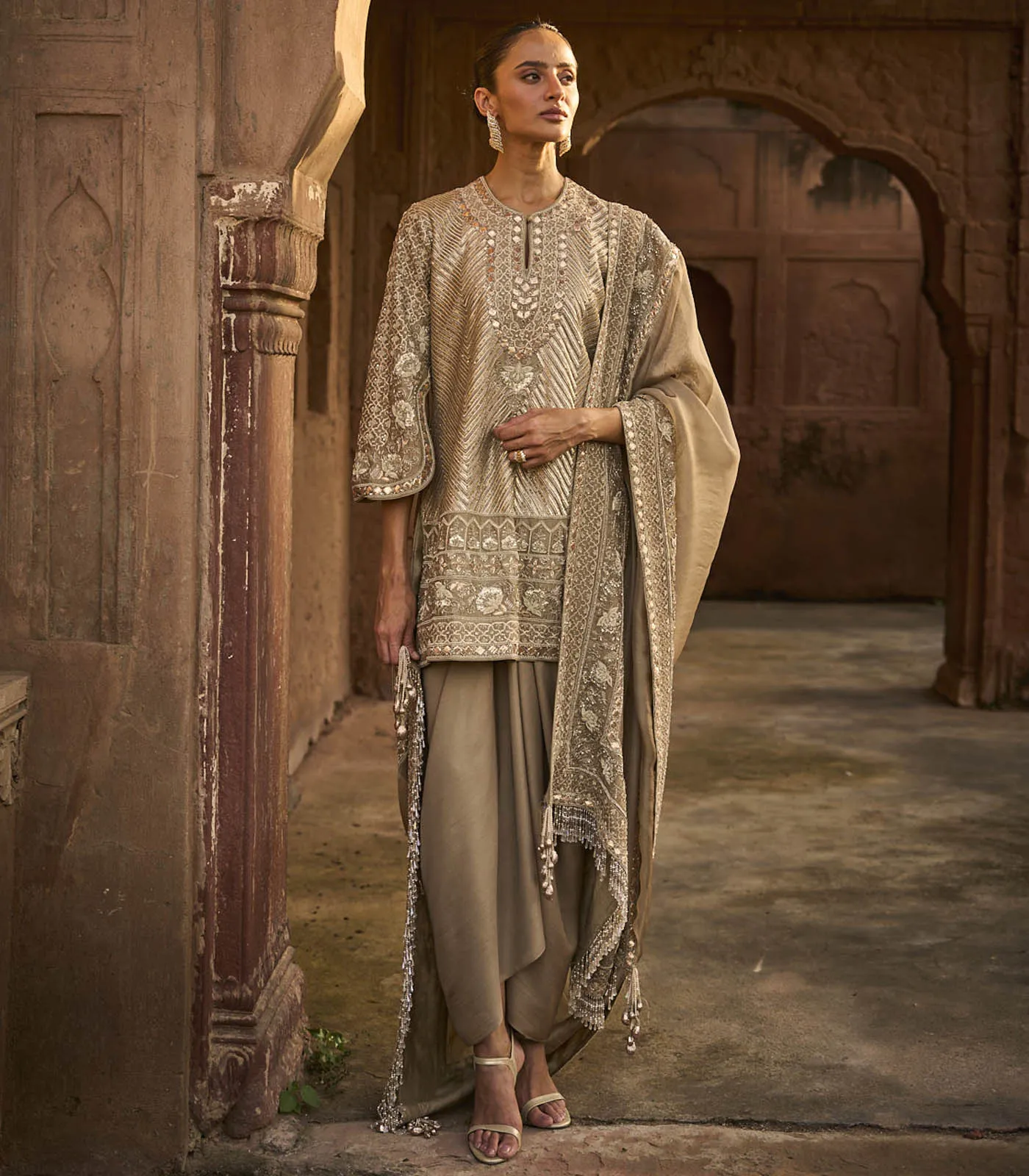 Golden Beige Tunic Set