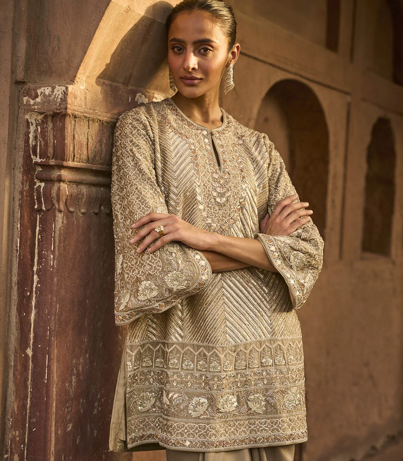 Golden Beige Tunic Set