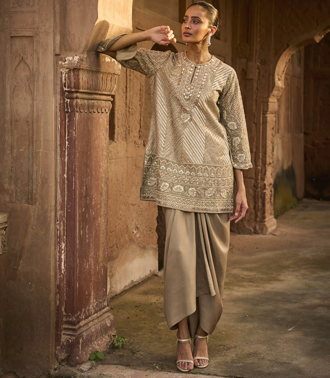 Golden Beige Tunic Set