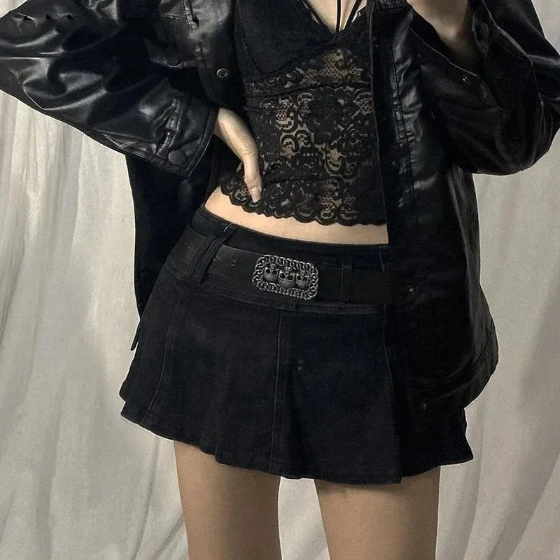 Goth Pastel Micro Skirts Low Rise Black Pocket Patchwork A-Line Skirt Aesthetic Outfit Vintage Harajuku Streetwear Style y2k