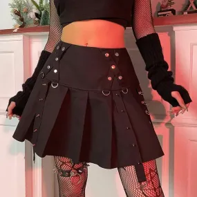 Gothic Waist Version Low Rivet Buckle A Spice Streamer Short Personality Metal Diablo Pleated Harajuku Skirt