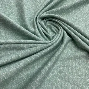 Green Geomatrical Print Woollen Suitings Lycra Fabric