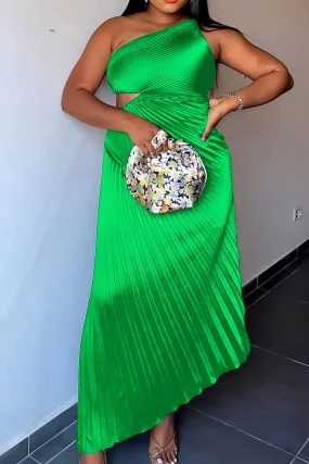 Green One Shoulder Cut Out Prom Maxi Dress