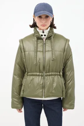 Green Tie Puffer Jacket