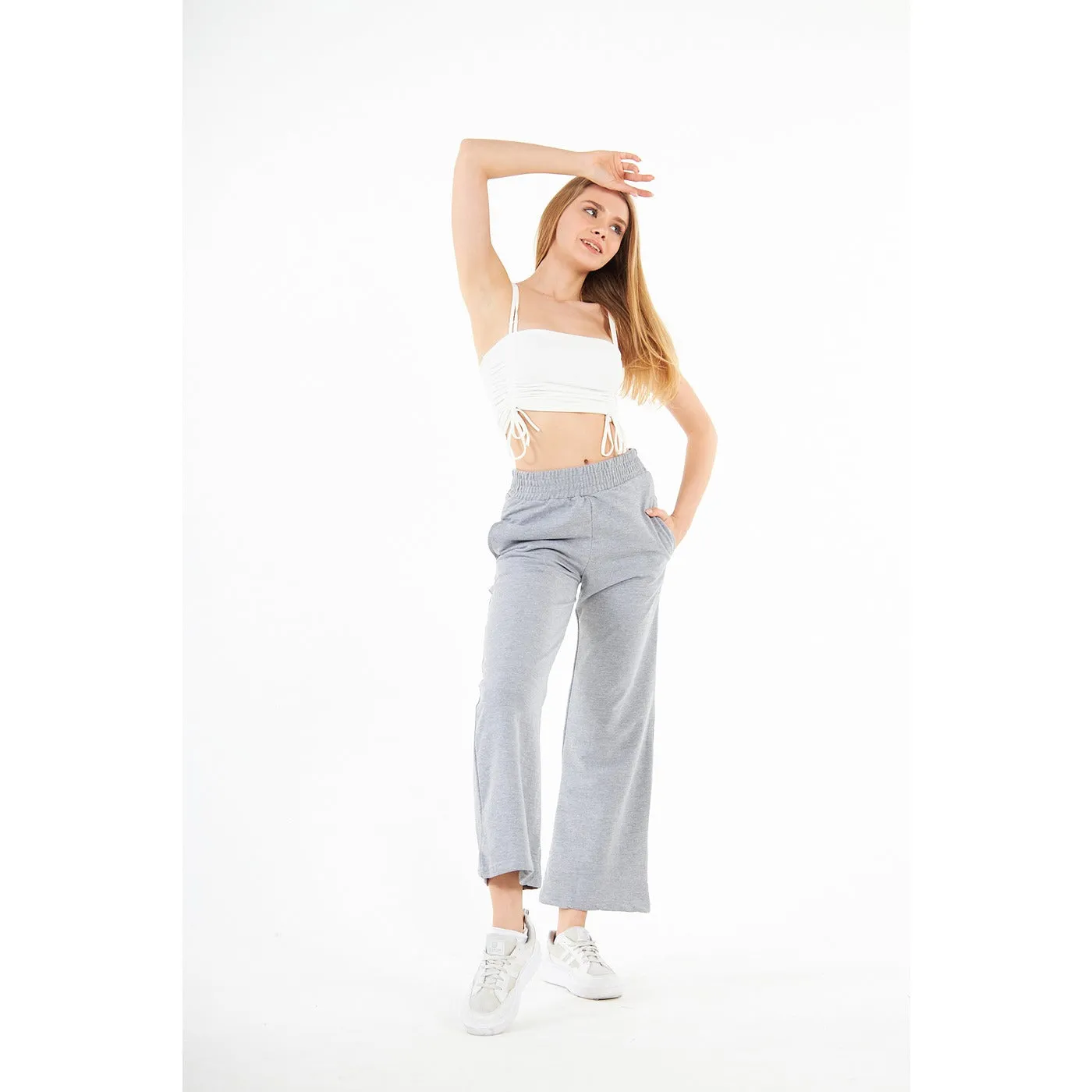 Grey Wide Leg High Trousers