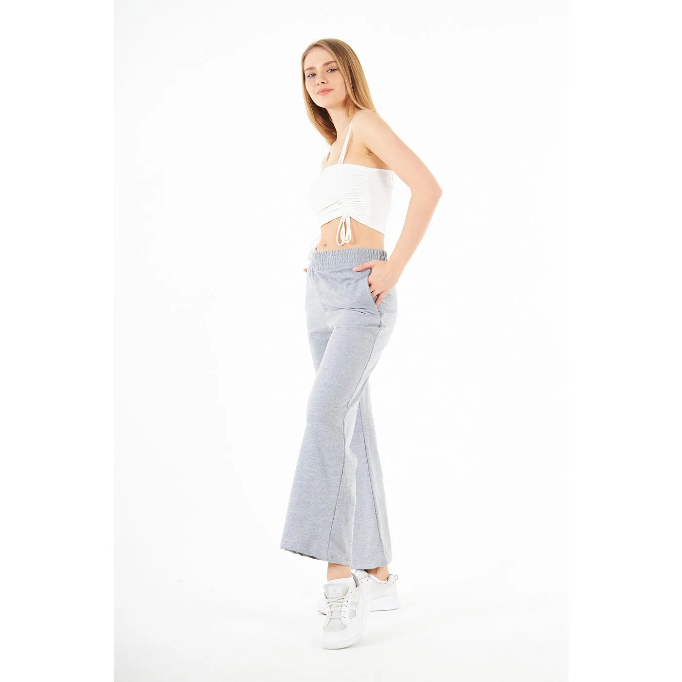 Grey Wide Leg High Trousers