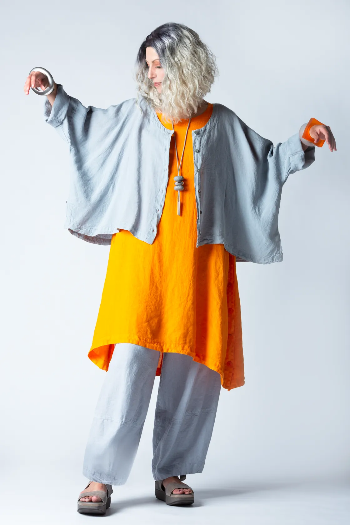 GRIZAS Long Tunic in Orange Linen