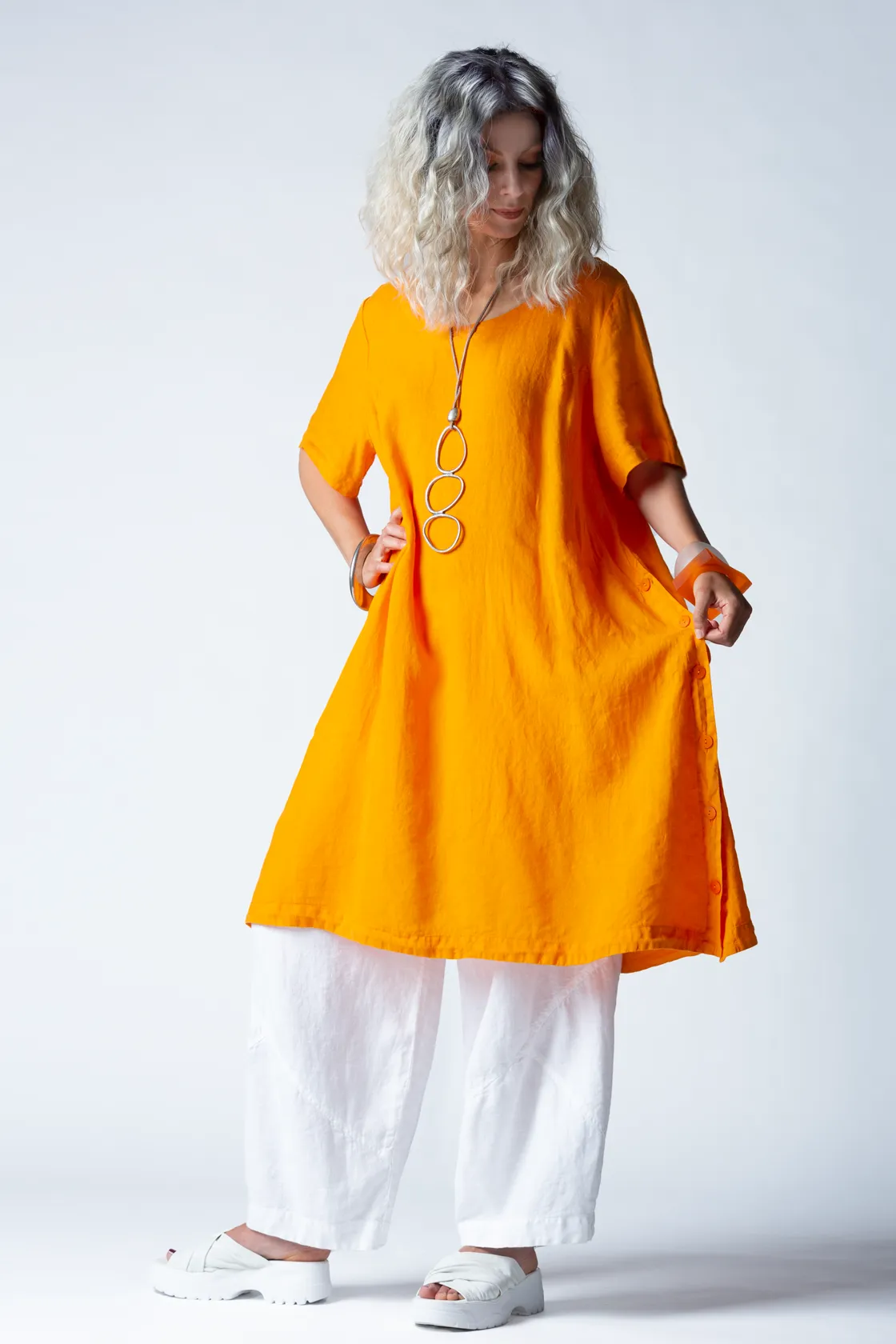 GRIZAS Long Tunic in Orange Linen