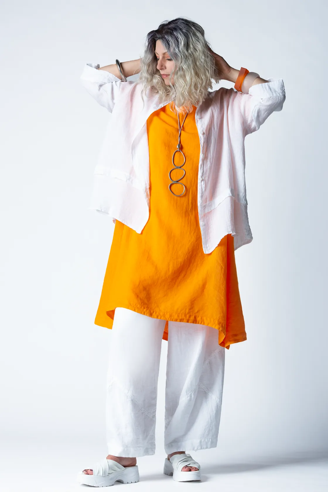 GRIZAS Long Tunic in Orange Linen