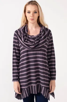 Hailey Cowl Neck Mocha Stripe Tunic