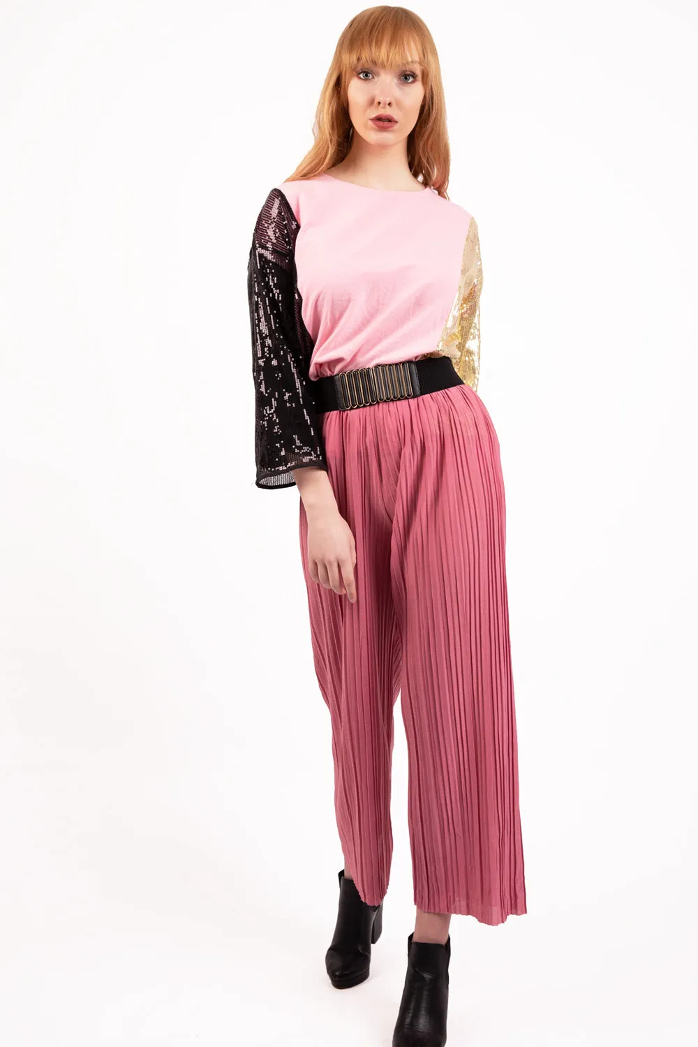 High Waist Elasticated Pleated Culotte Trouser