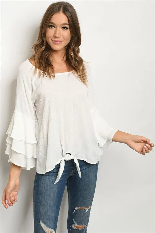 Ivory Triple Bell Sleeve Tunic Top