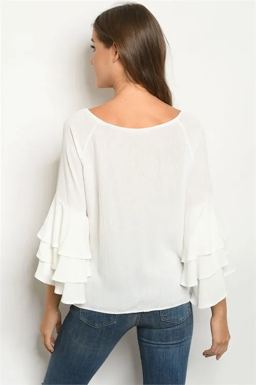 Ivory Triple Bell Sleeve Tunic Top