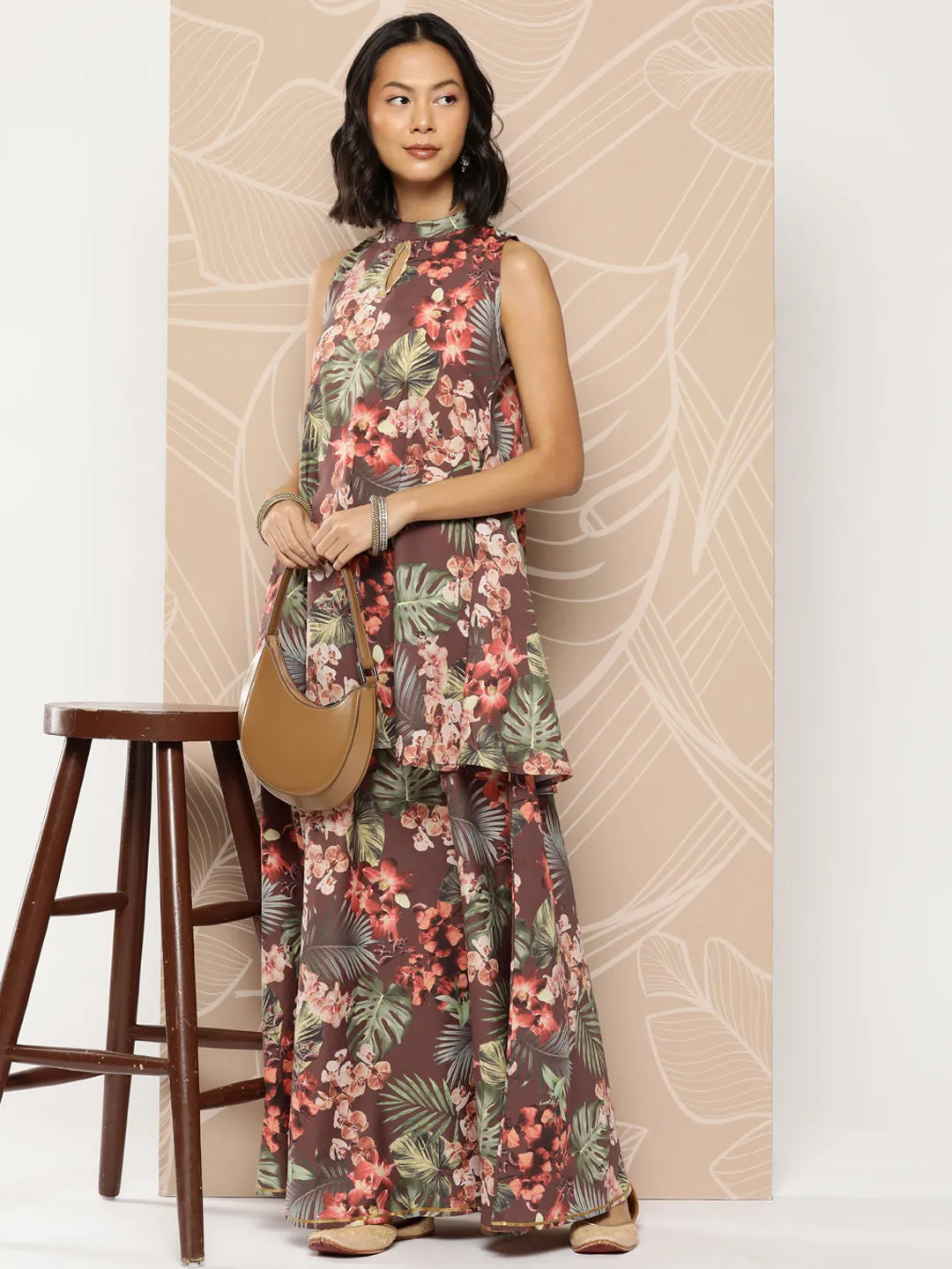 Jashvi Printed Crepe Tunic With Skirt