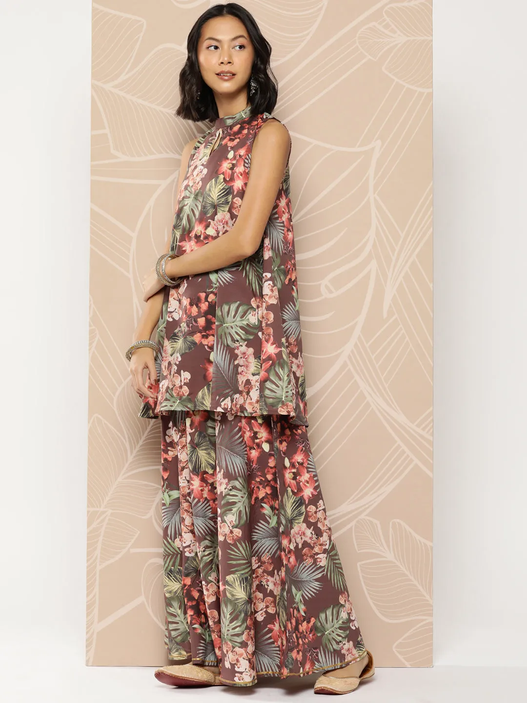 Jashvi Printed Crepe Tunic With Skirt