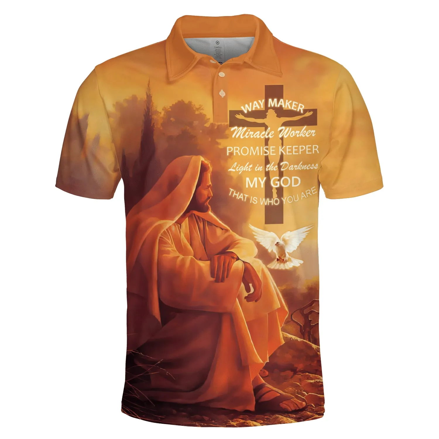 Jesus And Dove Way Maker Miracle Worker Promise Keeper Light Polo Shirt - Christian Shirts & Shorts