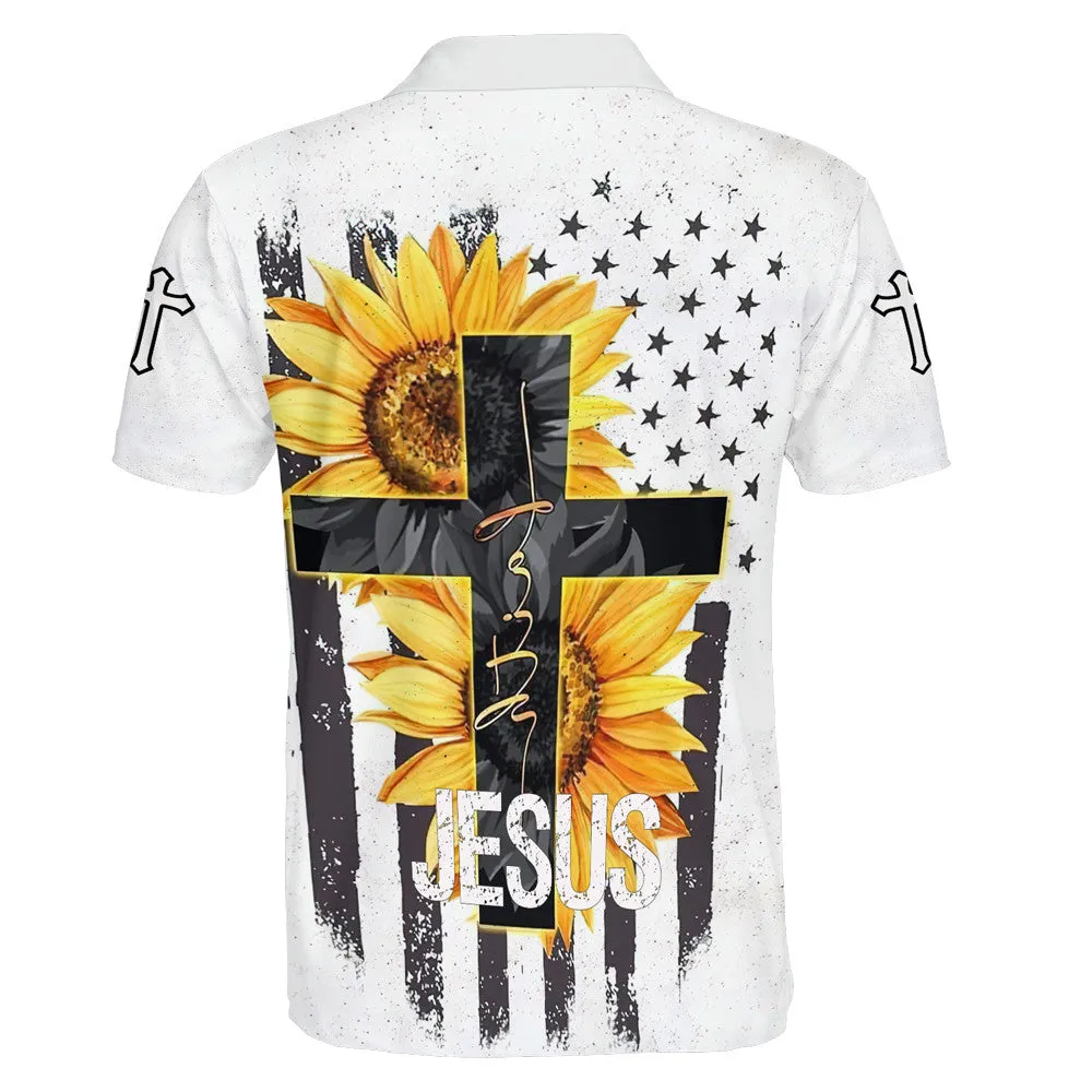 Jesus Faith Sunflower Cross Polo Shirt - Christian Shirts & Shorts