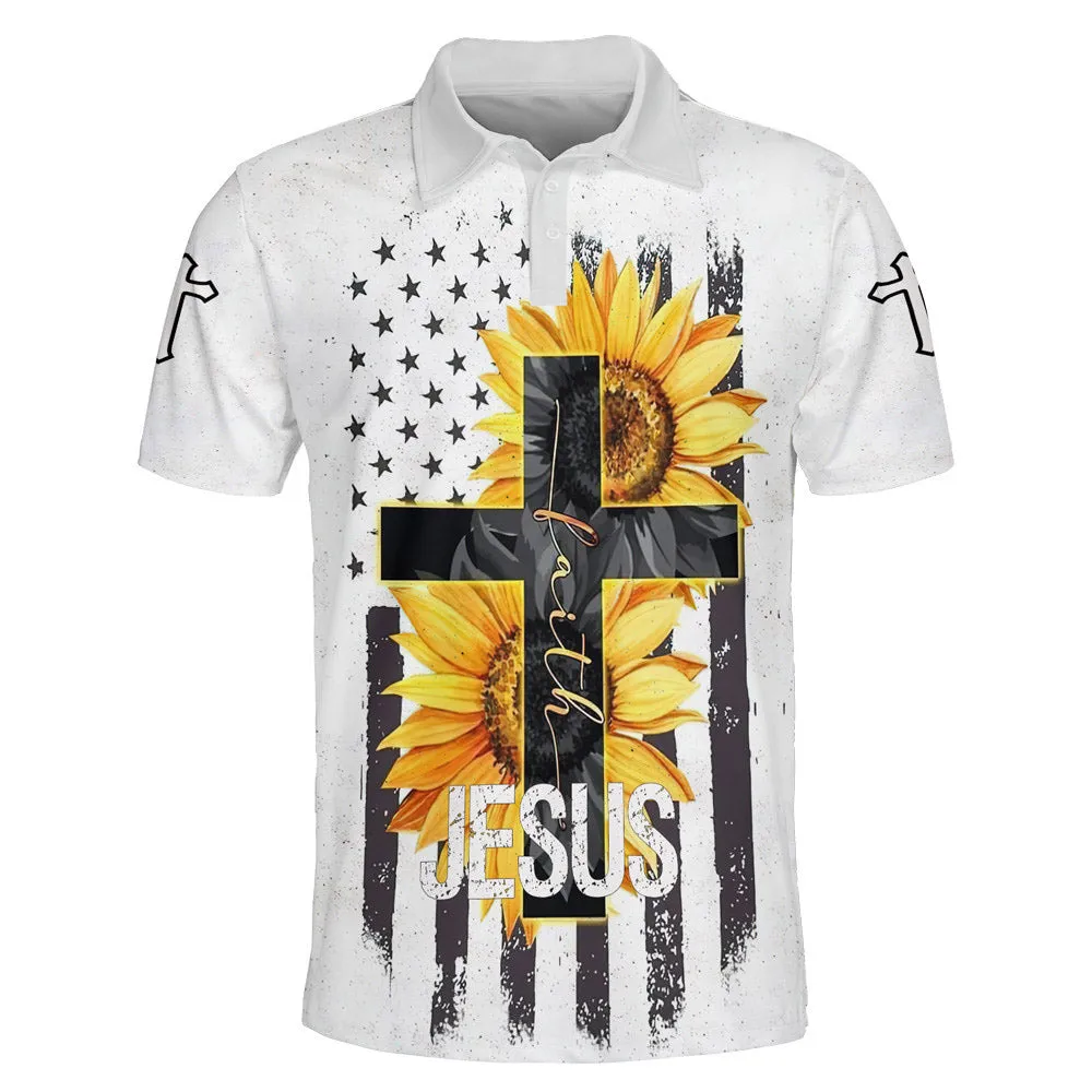 Jesus Faith Sunflower Cross Polo Shirt - Christian Shirts & Shorts