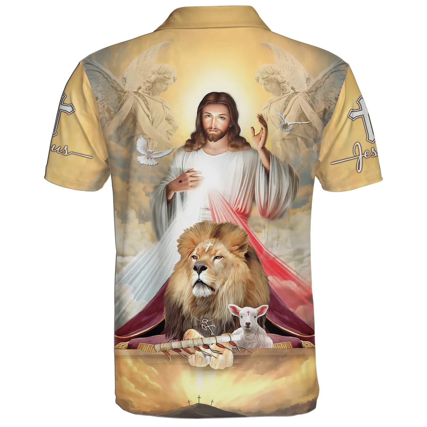 Jesus Potrait And Lion Lamb Polo Shirt - Christian Shirts & Shorts