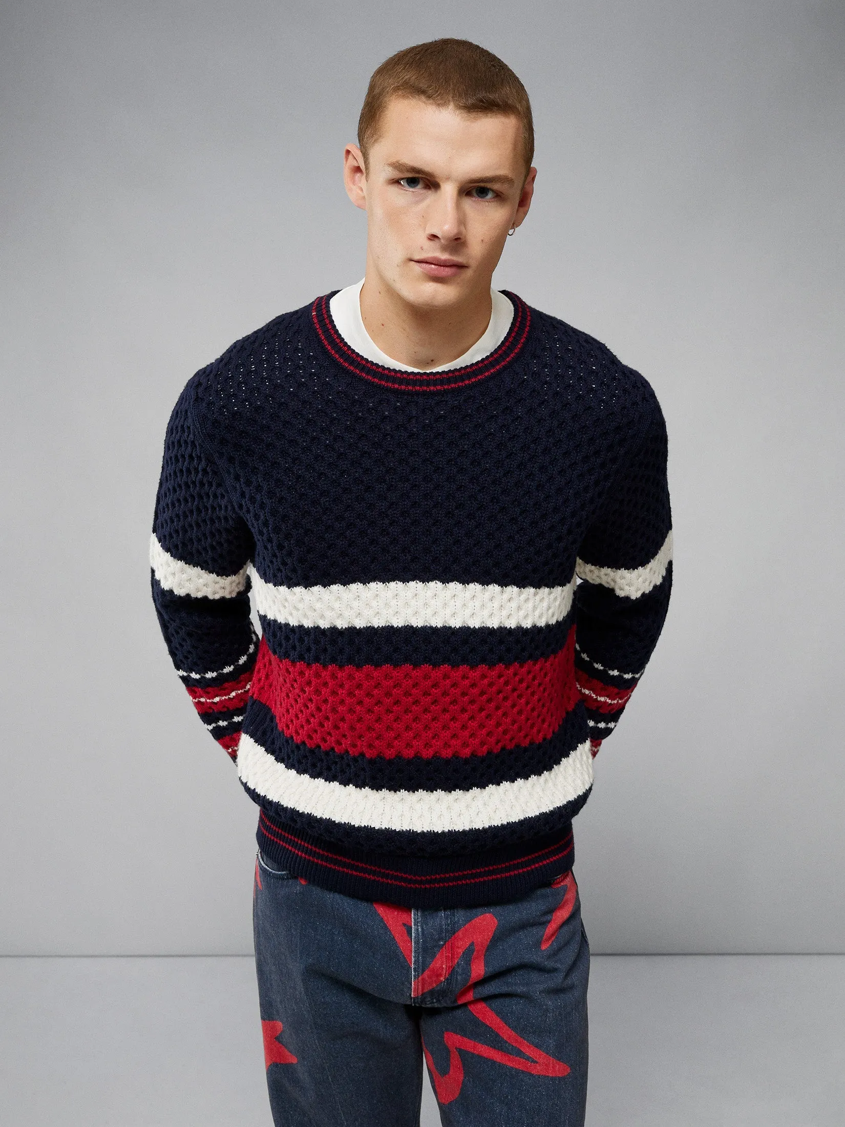 J.Lindeberg Mens Orion Color Block Crew Neck - JL NAVY