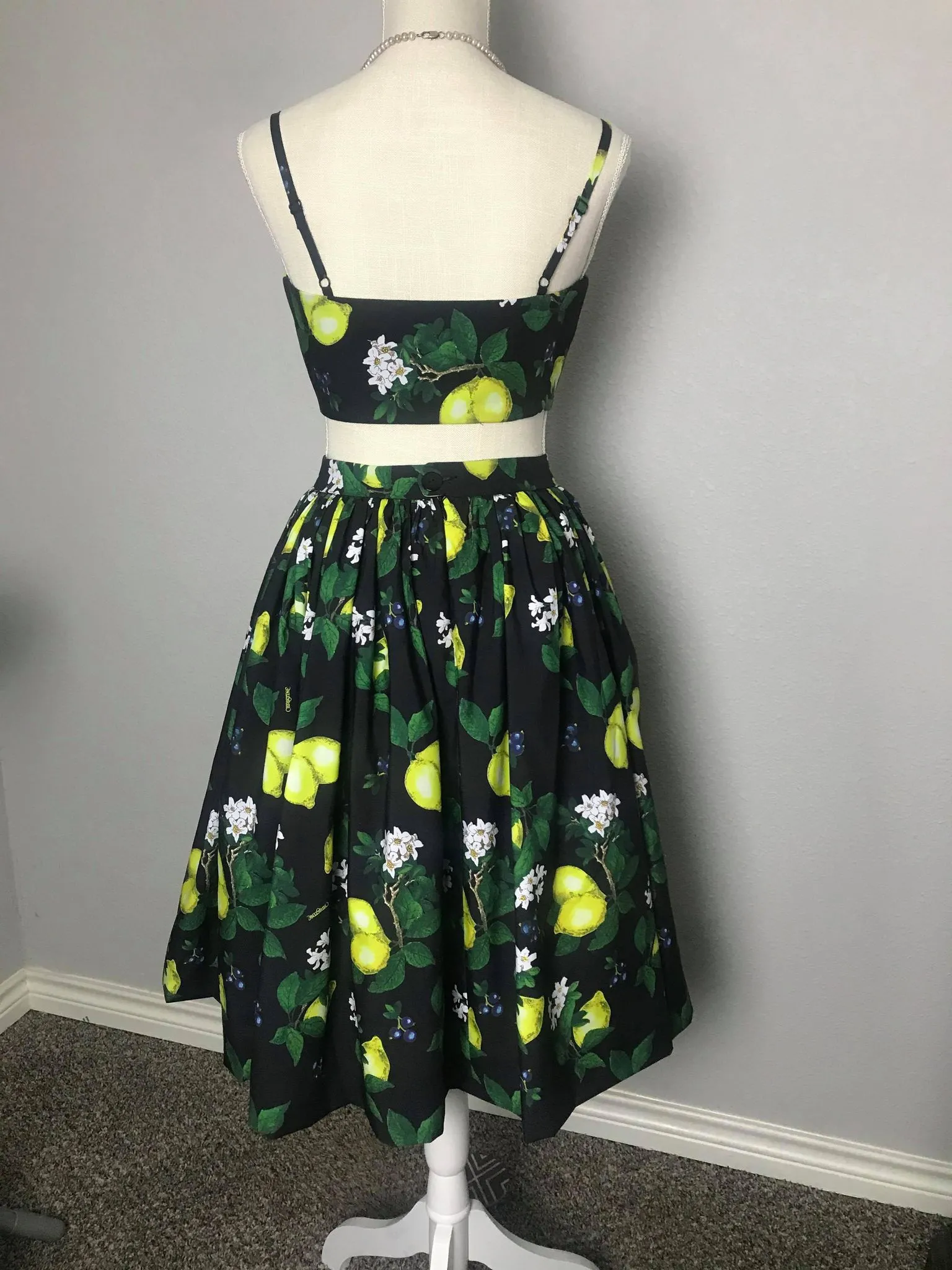 Julie skirt matching top in Lemon Black Print cotton size S