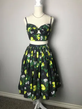 Julie skirt matching top in Lemon Black Print cotton size S