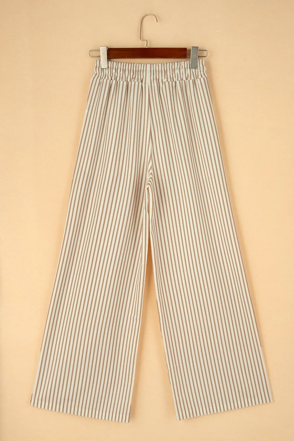 Khaki Striped Drawstring Waist Loose Pants