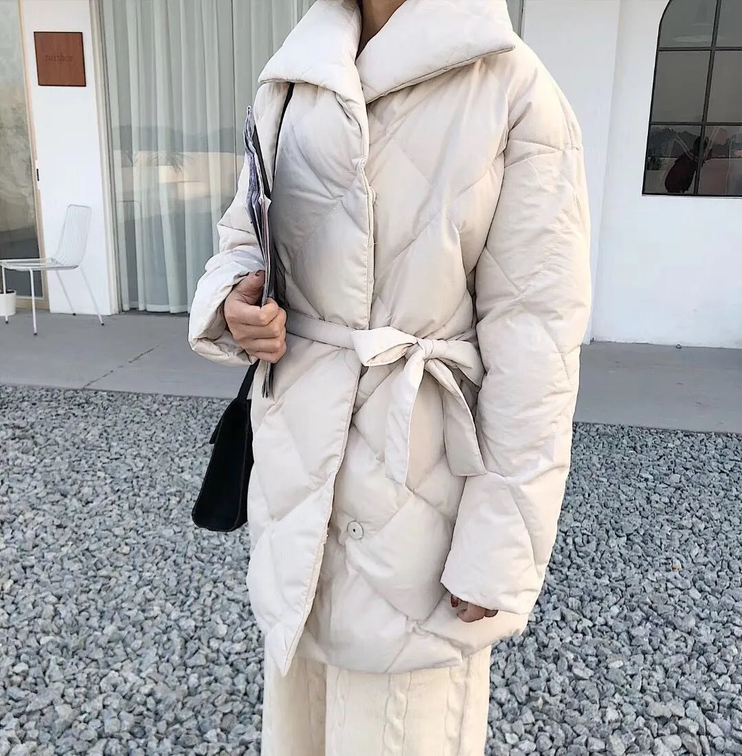 [Korean Style] Ginney Cotton-padded Belted Puffer Jacket