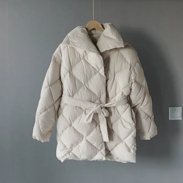 [Korean Style] Ginney Cotton-padded Belted Puffer Jacket