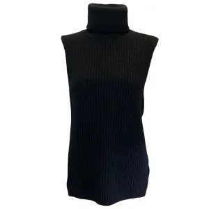 La Collection Black Sleeveless Cashmere Knit Turtleneck Sweater