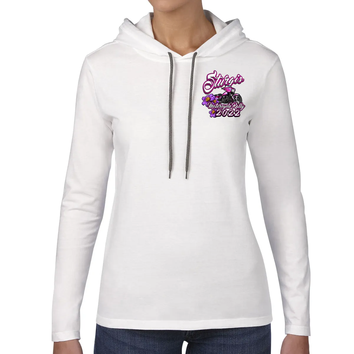 Ladies 2022 Sturgis Motorcycle Rally Pink Bike Long Sleeve Hoodie