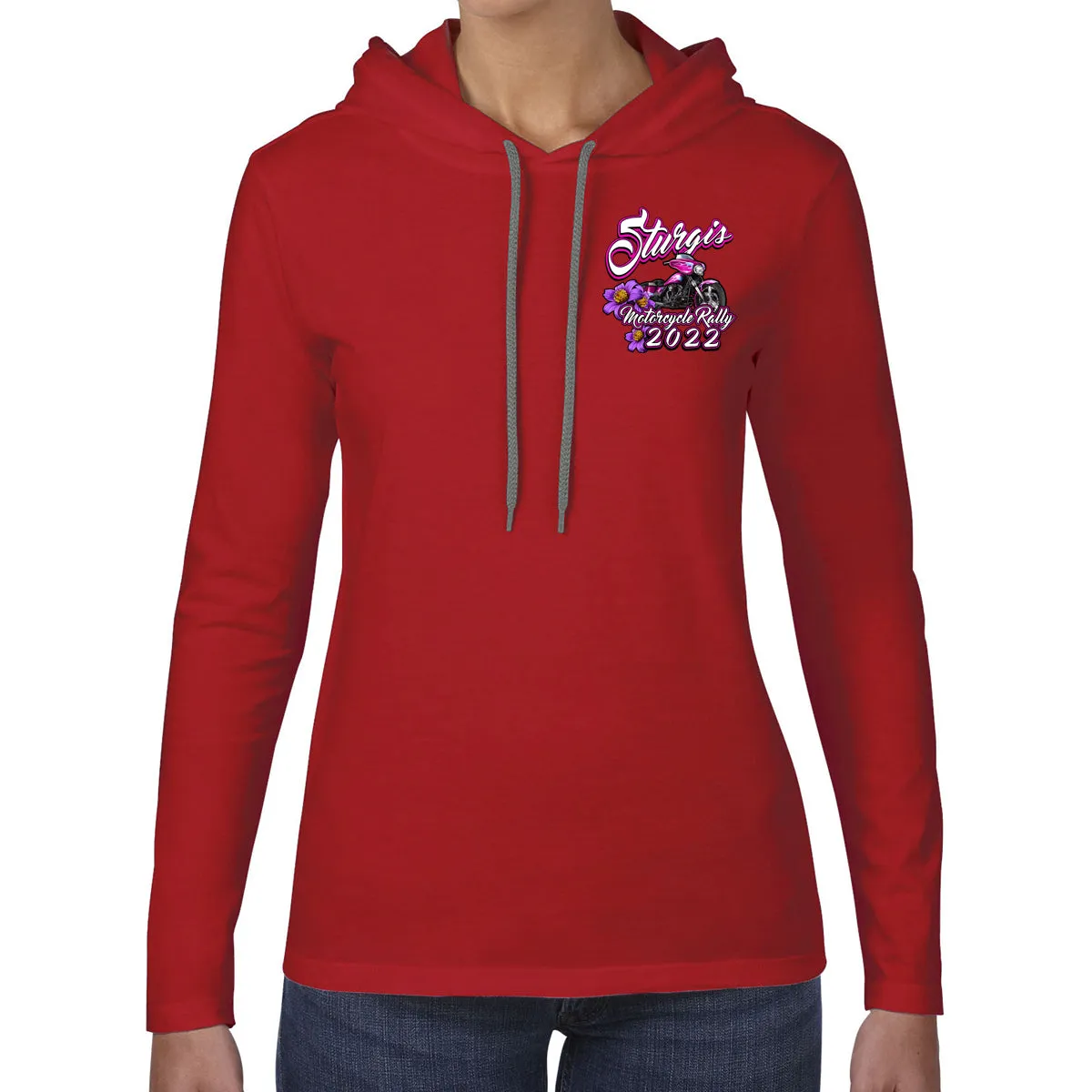 Ladies 2022 Sturgis Motorcycle Rally Pink Bike Long Sleeve Hoodie