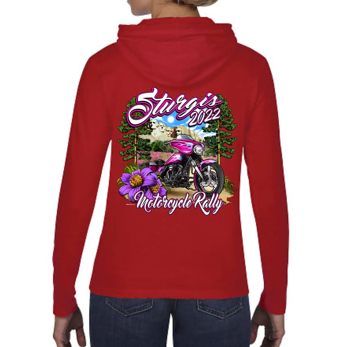 Ladies 2022 Sturgis Motorcycle Rally Pink Bike Long Sleeve Hoodie