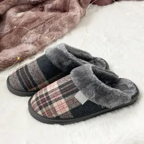 Ladies Tartan Slippers Dark Grey