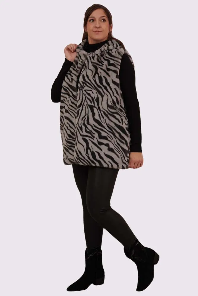 Leopard Print Soft Feel Fux Fur Hooded Gilet