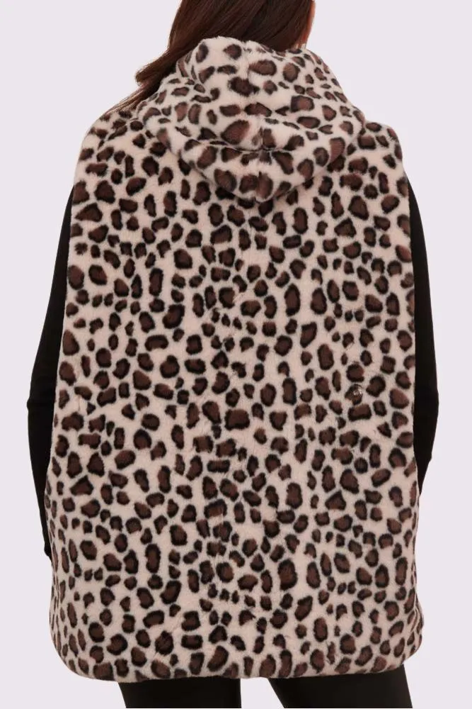 Leopard Print Soft Feel Fux Fur Hooded Gilet