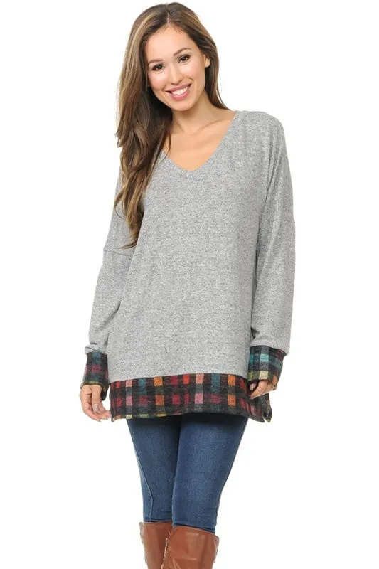 Light Gray Tunic Rainbow Check Hem