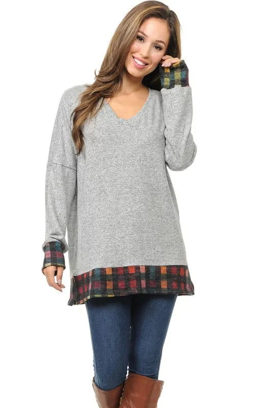 Light Gray Tunic Rainbow Check Hem