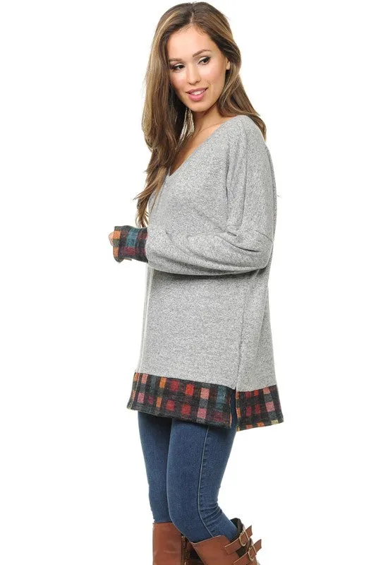 Light Gray Tunic Rainbow Check Hem