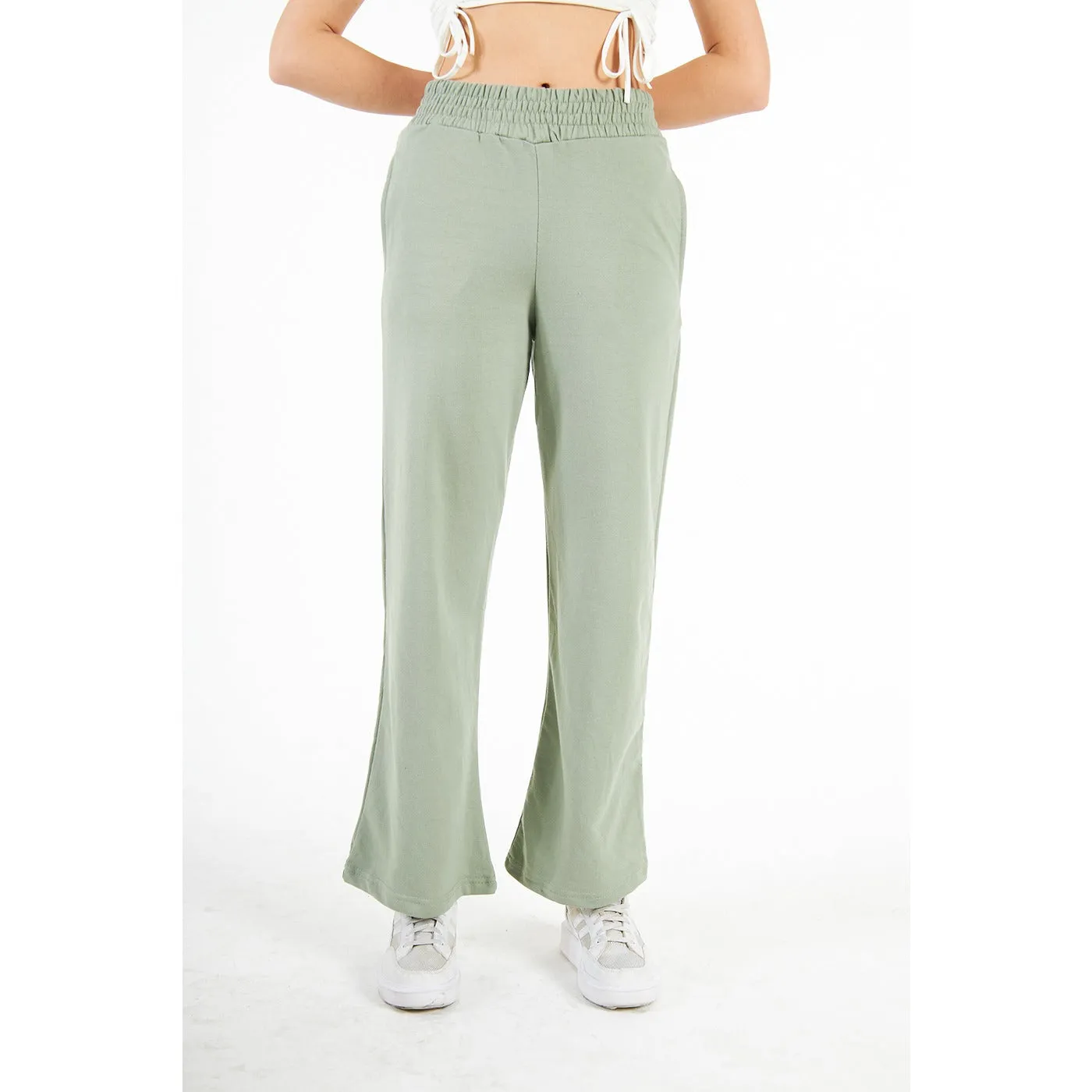 Light Green Wide Leg High Trousers