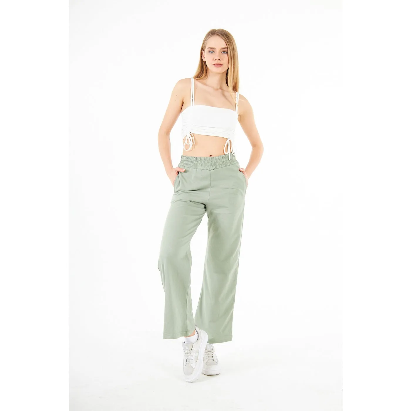 Light Green Wide Leg High Trousers