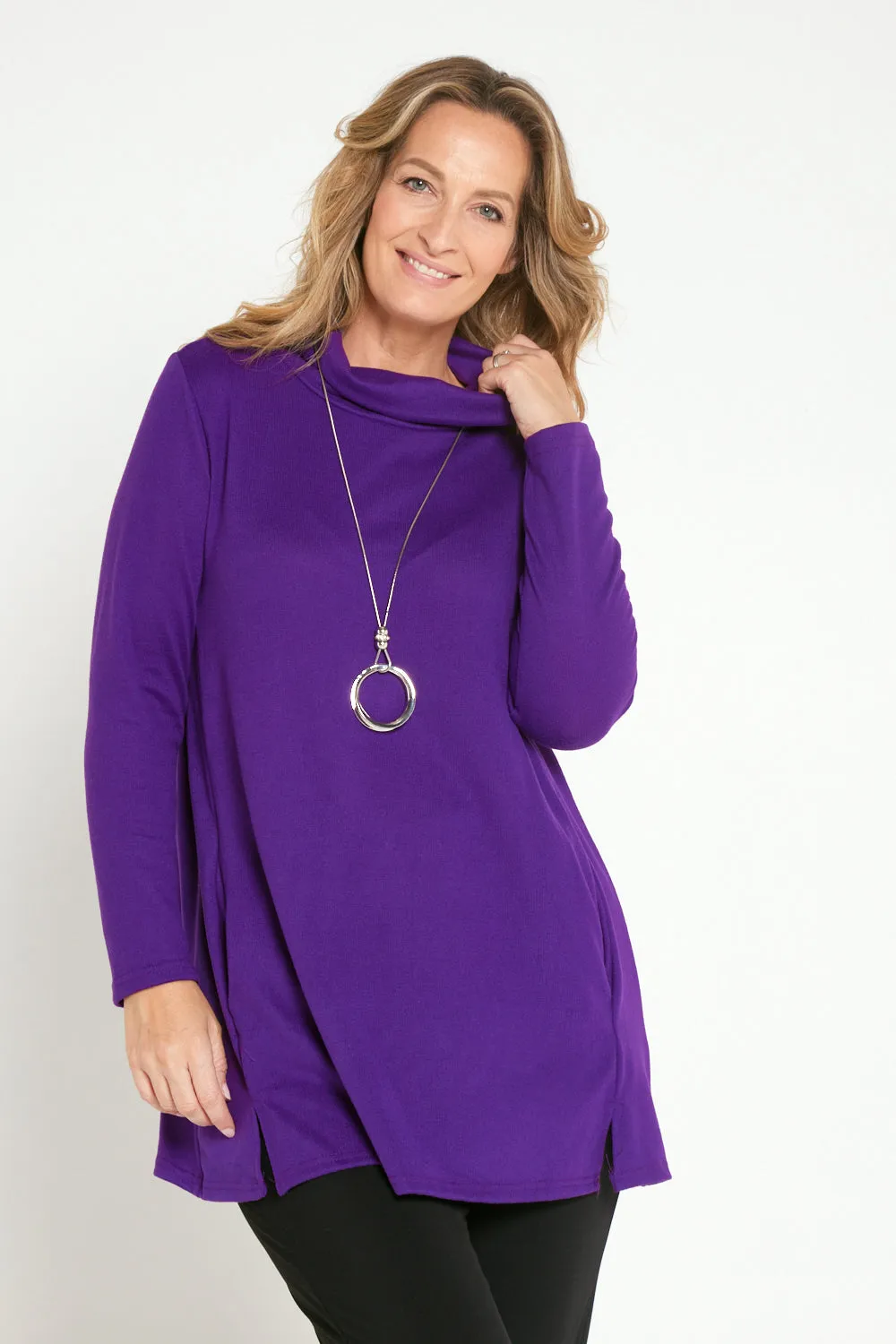 Lina Cowl Knit Tunic - Purple